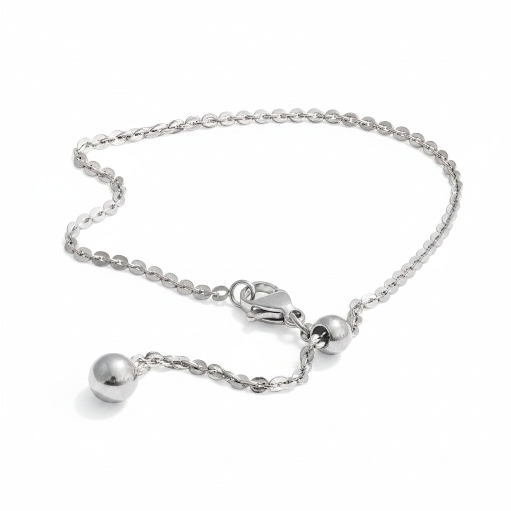 PRO RAY AELORA delicate silver-tone chain bracelet with polished bead accents and adjustable clasp.