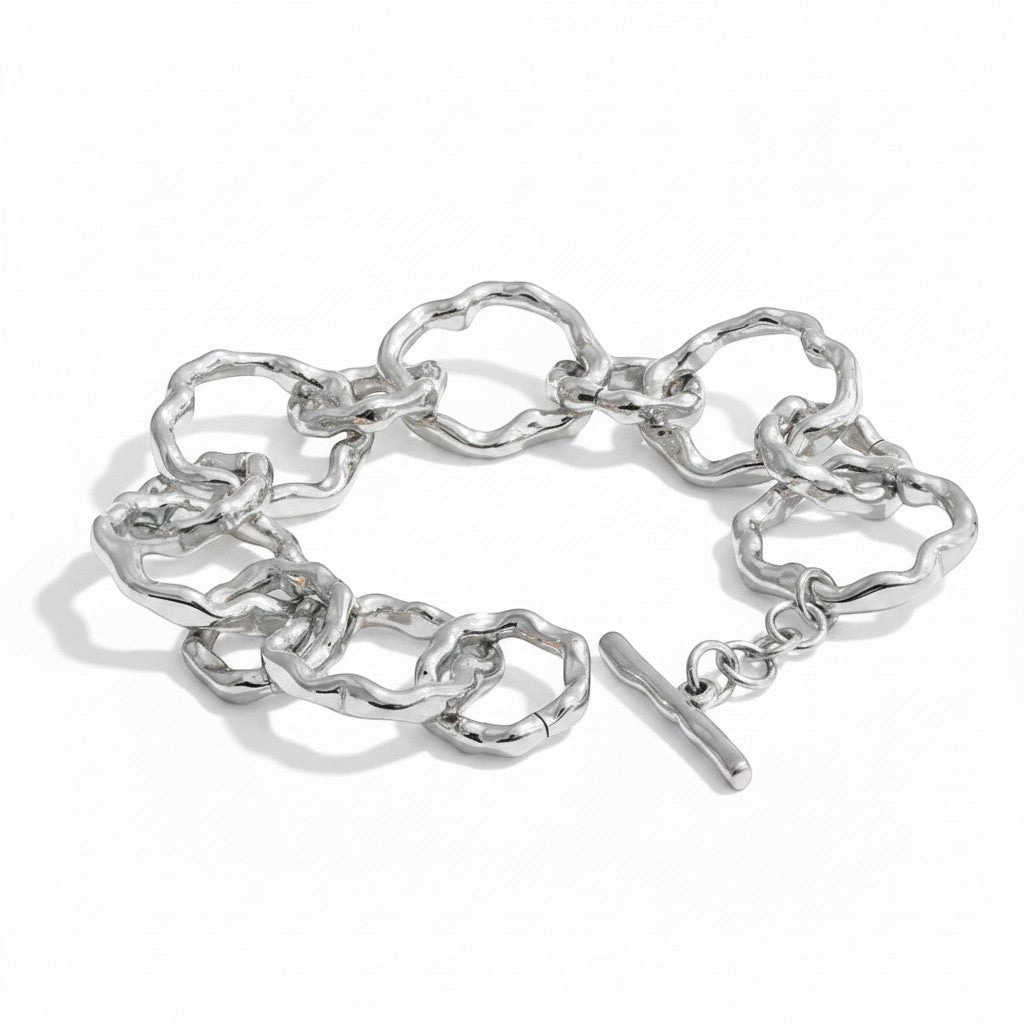 PRO RAY AURELIS silver-tone chain bracelet with sculptural organic links and toggle clasp. 20cm.