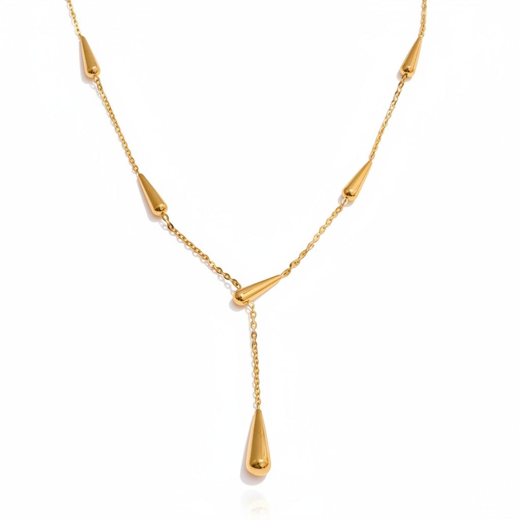 PRO RAY AIRA necklace with gold drop-shaped accents on a delicate chain, 43cm + 4cm length.