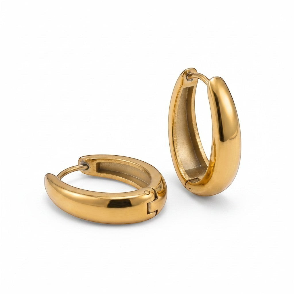 PRO RAY ARIA Hoops: polished gold sculptural hoop earrings, 23mm diameter, for everyday wear.