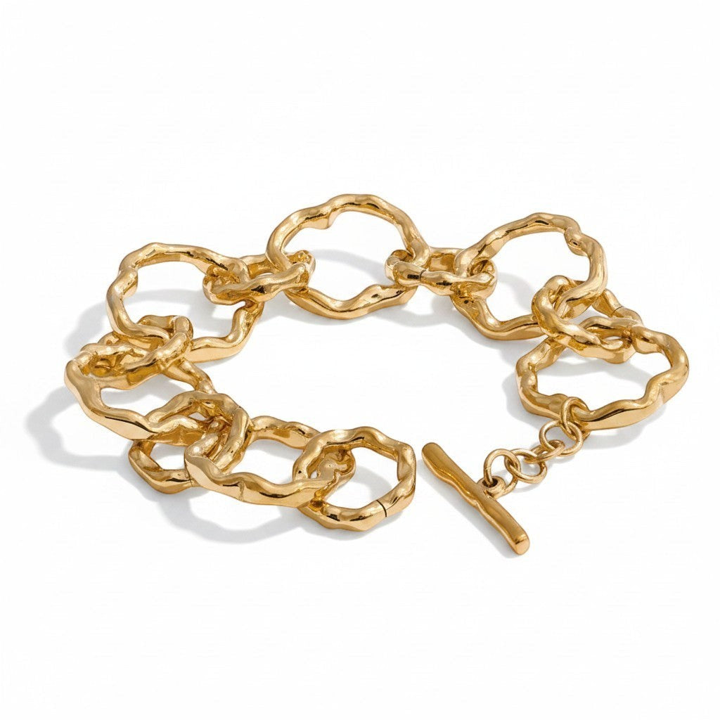 PRO RAY AURELIS gold-tone chain bracelet with sculptural organic links and toggle clasp. 20cm length.