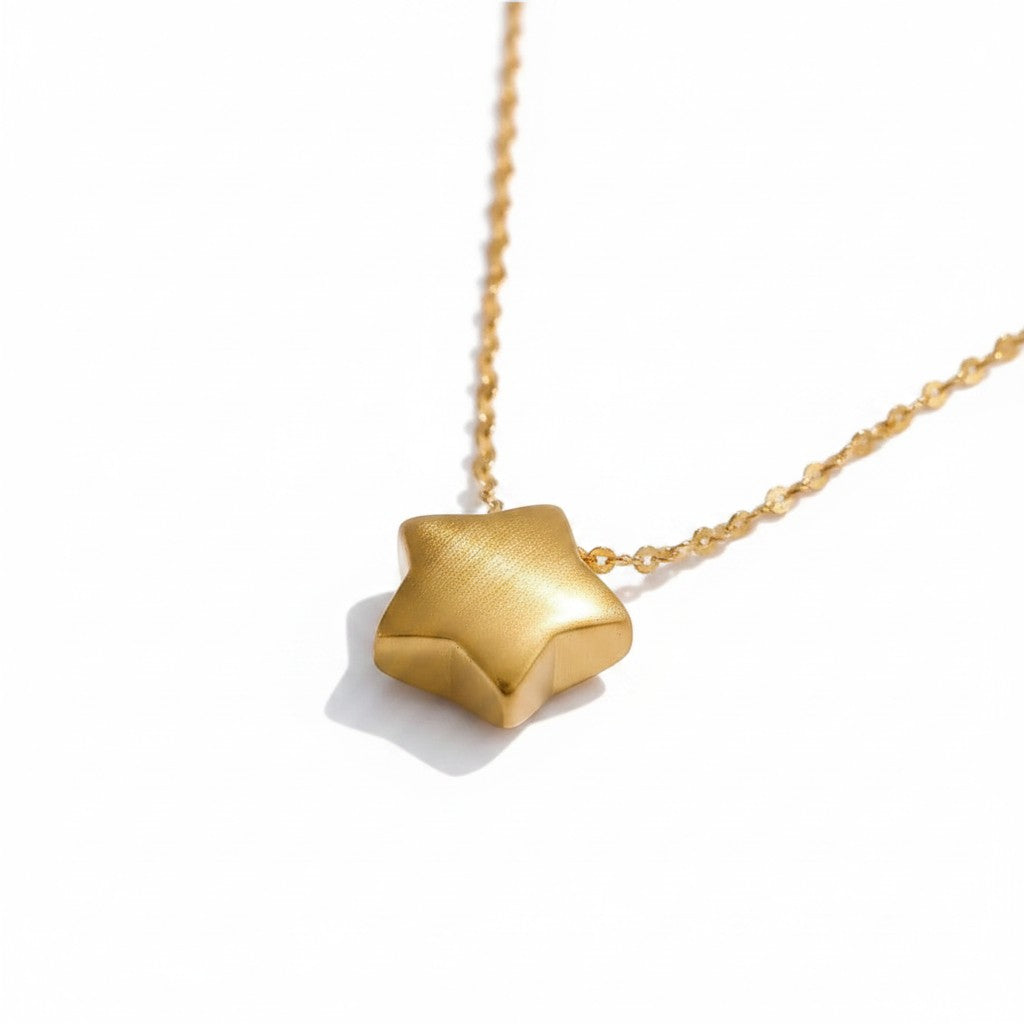 PRO RAY AVAYA gold star pendant necklace with a delicate chain, 42cm + 6cm length.