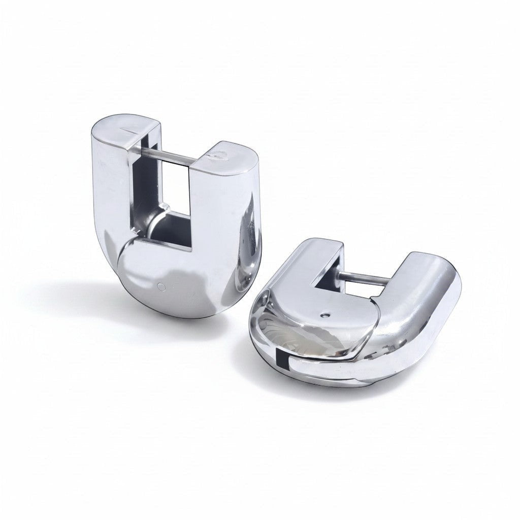 PRO RAY ELARA Hoops, polished silver sculptural hoop earrings, 20mm diameter, designed for everyday wear.