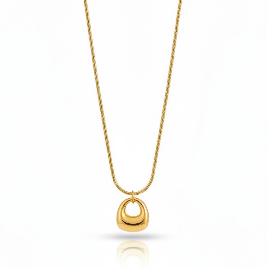 PRO RAY gold geometric pendant necklace with snake chain for women. Stainless steel, PVD real gold plated.