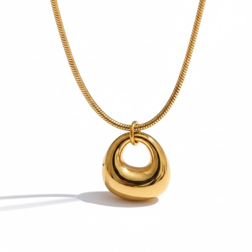 PRO RAY gold geometric pendant necklace with snake chain, PVD real gold plated stainless steel.