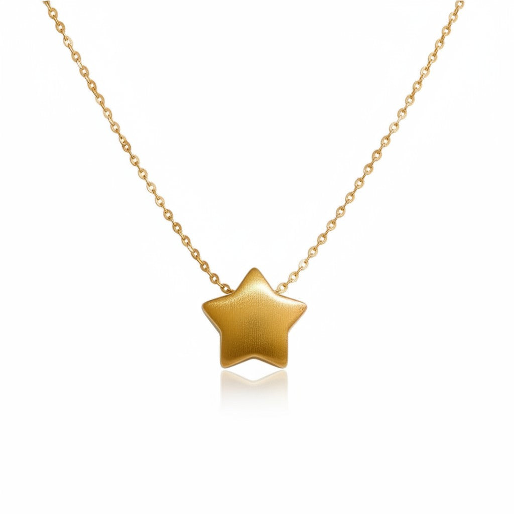 PRO RAY gold star pendant necklace with a delicate chain, 42cm + 6cm length.