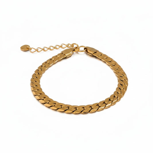 PRO RAY KAEVRA gold curb chain bracelet with structured links and adjustable clasp. 7mm width.