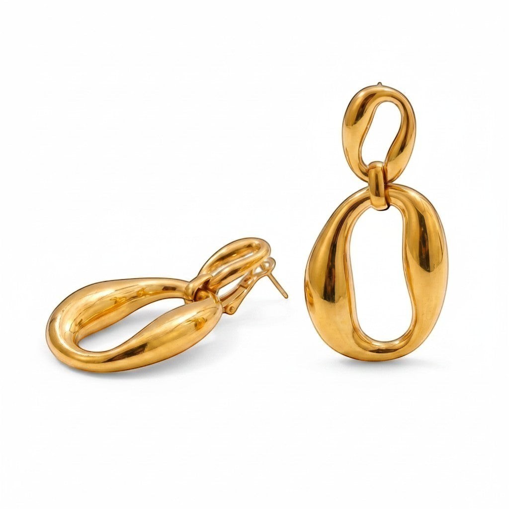 PRO RAY ORINA Drops sculptural open oval drop earrings in polished gold finish.