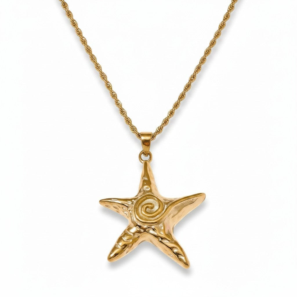 PRO RAY ZOREYA gold starfish pendant necklace with sculptural detailing and rope chain.